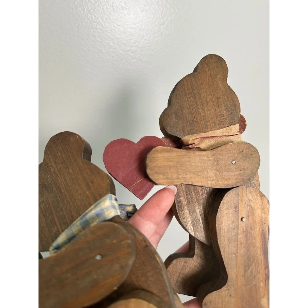 Unbranded Wooden Teddy Bear Figurines Set OS Brown EUC Rustic Country Folk Art